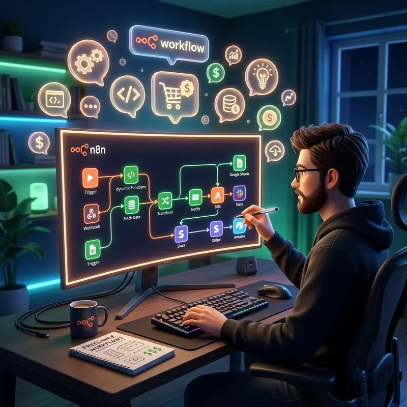 Visual n8n automation canvas showing custom webhook workflows