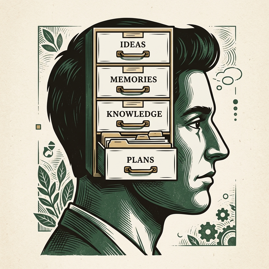 Minimal filing cabinet brain design illustration
